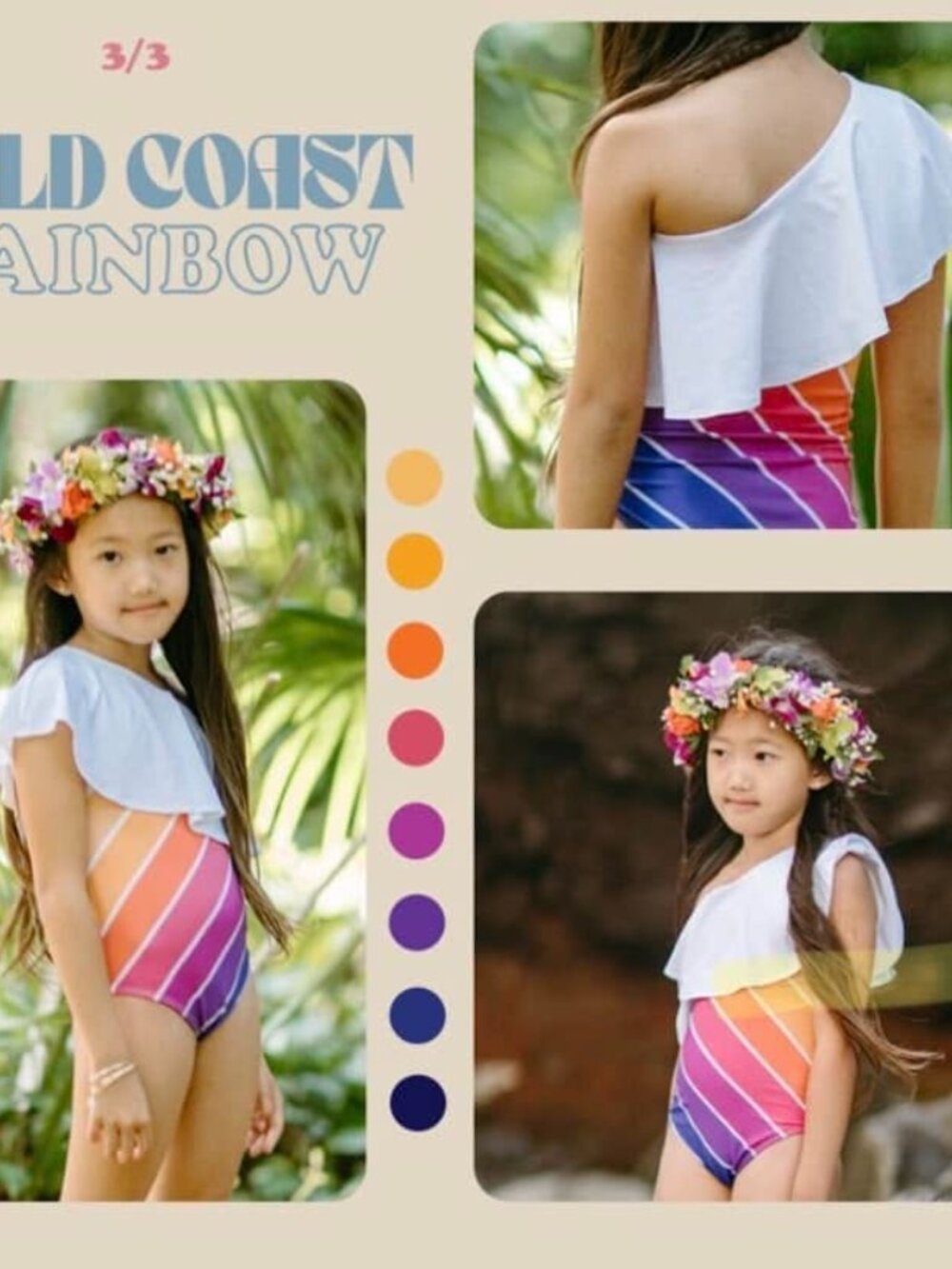 NWOT Saint Ida Swim Gold Coast Rainbow One Piece One Shoulder Ruffle Swimsuit 9